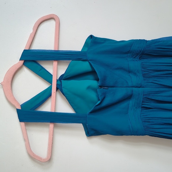 J Crew Sinclair Silk Dress Lined Halter Teal Blue size 4 Party Cocktail Formal - Picture 3 of 10